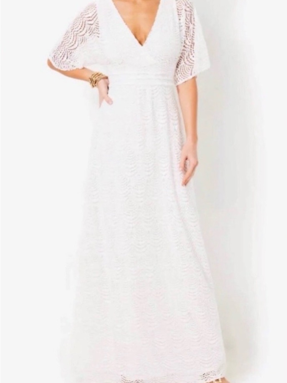 Lilly Pulitzer White Lace Parigi Maxi Dress with V-Neck size Small